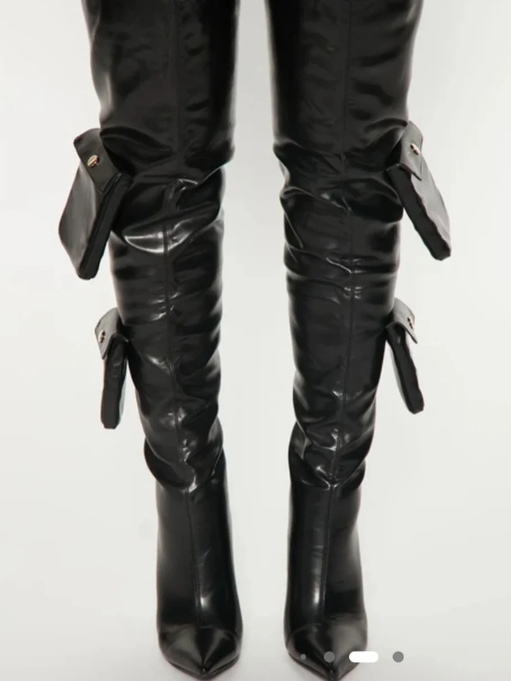 Black Over-the-Knee Pointed Toe Block Heel Boots with Side Pockets